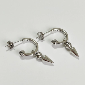 925 Sterling silver long drop earrings with gothic engraving and cone pendants