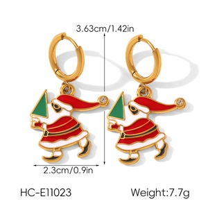 Détail des boucles d'oreilles Père Noël en émail avec dimensions et poids indiqués