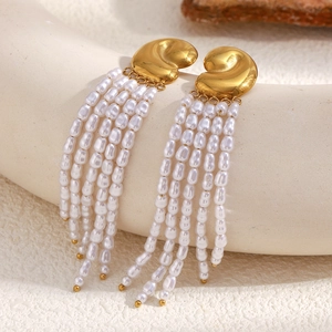 Boucles D'oreilles Élégantes En Acier Inoxydable Plaqué Or Avec Glands En Künstliche Perles Pour Femmes Bijoux De Luxe À Franges