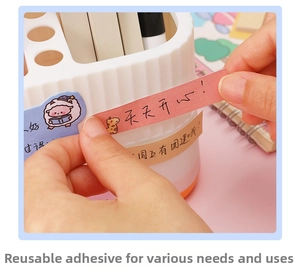 Close-up of cute cartoon animal sticky notes applied on a white desk organizer