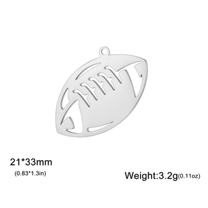 Polished stainless steel rugby pendant for DIY jewelry, size 21x33mm and 3.2g weight