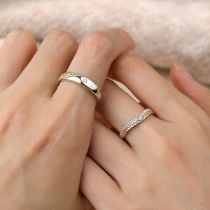 Elegant S925 sterling silver wheat ear couple ring set with sparkling zircon stones