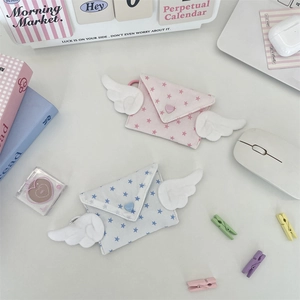 Cute envelope pouch with plush wings and star patterns in pink and blue colors