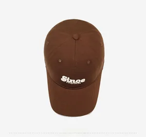Top view of dark brown cotton baseball cap with white Since FASHION 3D embroidery