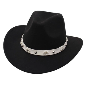Women Retro Western Cowboy Hat Cotton Fedora With Pearl Rivet Band Jazz Hat For Party Travel Outdoor Sunshade Hat