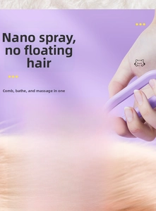 Detail view of the lavender nano mist pet brush with integrated central spray nozzle