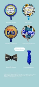Close-up of Father's Day foil balloon details featuring bow tie and tool patterns