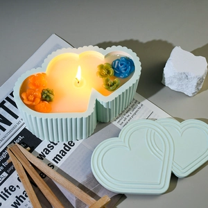 Striped heart-shaped storage box silicone mold for DIY resin and plaster casting crafts