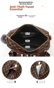 Detail view of the brown monogram backpack featuring interior pockets and anti-theft storage