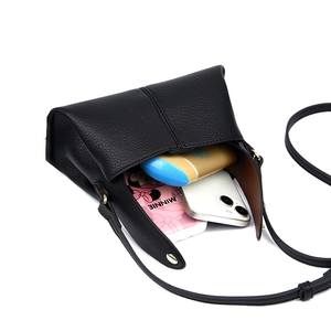 Minimalist black leather square crossbody bag with litchi texture and gold hardware