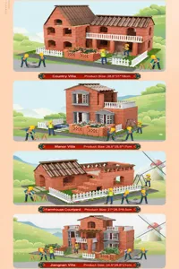 Four DIY miniature brick villa models with rural farm house architectural designs