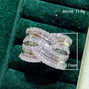 Luxurious crisscross multi-layer silver ring with full micro-pave cubic zirconia stones