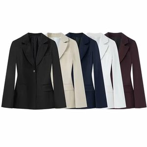 Women's Slim Fit Blazer Jacket Acrylic Shoulder Pads Long Sleeve Professional Business Office Wear Solid Elegant