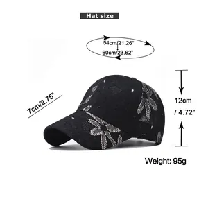 Size guide for breathable gradient baseball cap with detailed head circumference and brim dimensions