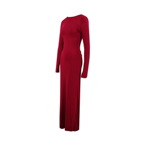Detail eines roten langärmeligen Bodycon-Kleides mit elegant schmaler Rückenlinie