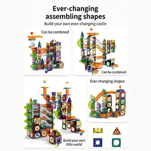 Colorful magnetic marble run tiles toy set with transparent pipes for kids creative building