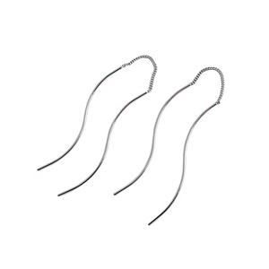 Elegant S925 sterling silver long wavy threader earrings with glossy metal finish