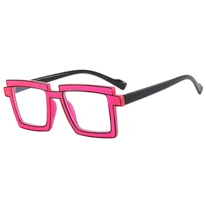 Chic 2D cartoon style TR90 pink square frame blue light blocking glasses for women
