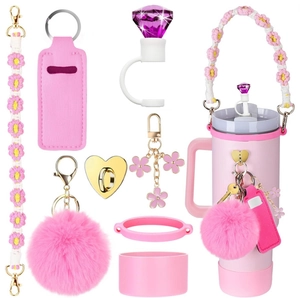 Tapa De Silicona Para Pajita Funda Protectora Para Vaso Cordón Tejido Llavero De Pompón Bolsa Para Botella Isotérmica
