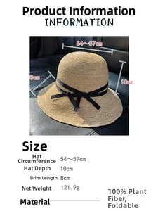 Größentabelle für faltbaren Raffia-Strohhut mit 10 cm Tiefe und 8 cm breiter Krempe