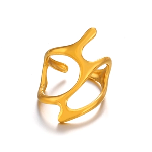 Minimalist gold irregular open ring with a liquid metal flow and hollow design