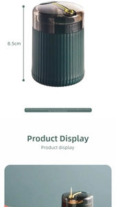 Detail showing the 8.5cm height dimension of a modern automatic green toothpick holder