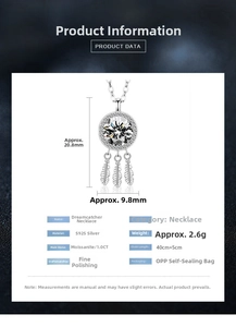 Detail of dreamcatcher necklace showing dimensions with a 1.0CT Moissanite stone