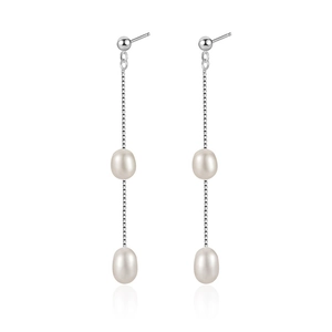 Elegant S925 sterling silver long tassel earrings with natural freshwater pearls and studs