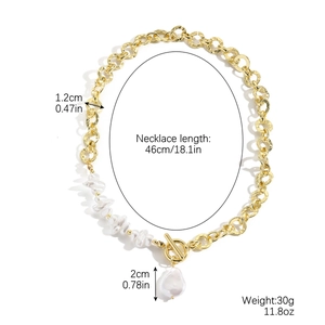 Baroque pearl and golden chain link necklace with OT toggle clasp and pearl pendant
