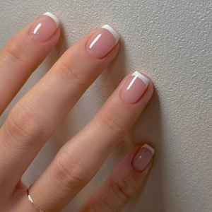 Press On Nails French Style Short Square Pink And White Glossy False Nails For Women Daily Wear Detachable