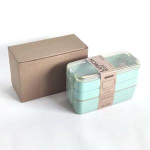 Three-layer 900ml wheat straw lunch box with eco-friendly BPA free packaging box