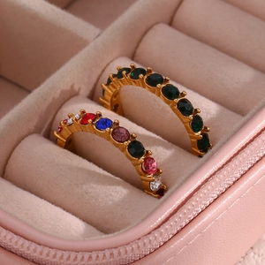 18K gold plated stainless steel rings with zircon stones in a velvet jewelry box