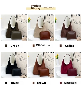 Detailed view of the 2-piece tote bag set in six colors with matte suede texture finish
