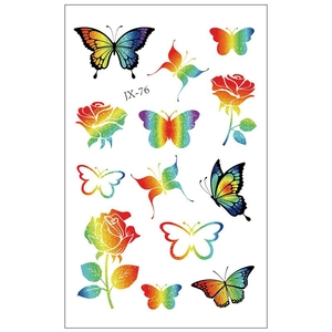 Tatouages temporaires papillon et rose arc-en-ciel avec paillettes pour visage d'enfant
