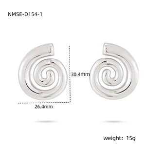 Polished silver spiral twist earrings in stainless steel, size 30.4mm by 26.4mm
