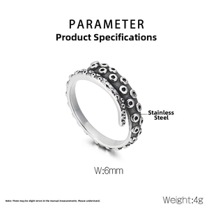 Macro detail of octopus tentacle ring made of 6mm wide 4g stainless steel