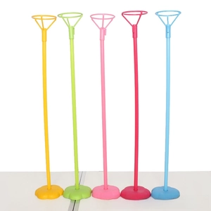 Colorful balloon stick stands with 5-petal flower bases in yellow green pink red blue