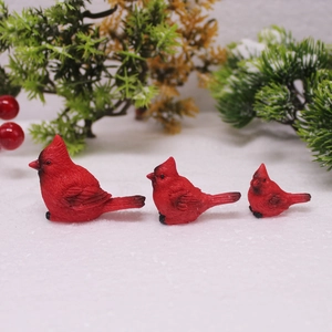 Miniature Cardinal Bird Figurines Resin Artificial Red Birds Christmas Winter Home Garden Micro Landscape Decoration