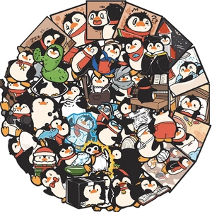Collection of 50 cute cartoon penguin graffiti stickers for DIY laptop and luggage decor