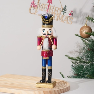 Classic 25cm wooden Christmas nutcracker drummer figure with red and blue glitter uniform