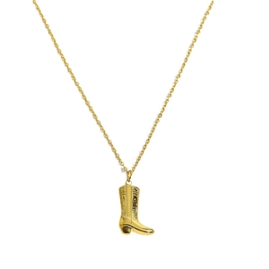 Retro golden cowboy boot pendant necklace with vintage engraving on a minimalist chain