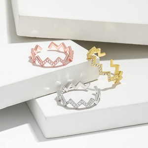 S925 Sterling Silver Wave Zirconia Ring For Women Simple Fashion Geometric EKG Heartbeat Ripple Adjustable Open Finger Ring Jewelry