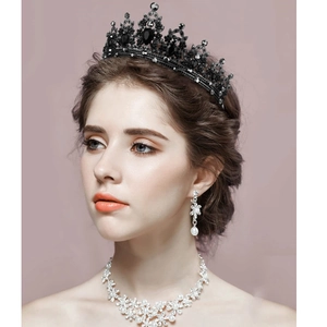 Elegant gothic black crown with crystals and pear-cut gems for bridal wedding accessories