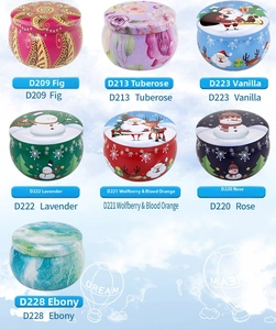 Detailed collection of floral and Christmas patterns on tin scented candle containers