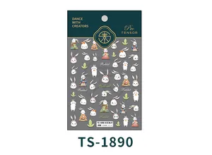 Detailed view of TS-1890 embossed nail art stickers with vintage rabbit and cactus motifs