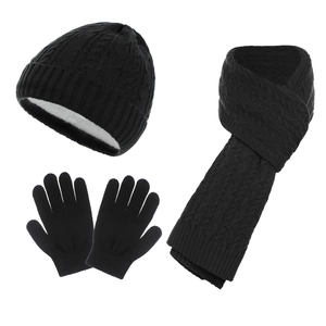 Black 3-piece winter set with knitted wool hat, scarf and touchscreen gloves for adults
