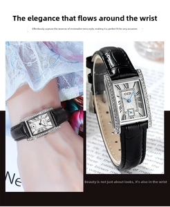 Detail of GEDI vintage square watch featuring a silver sunray dial and black leather strap