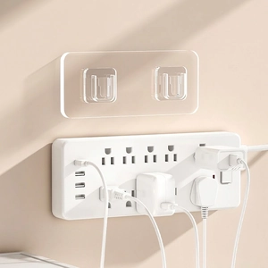 Adhesive acrylic power strip holder for wall mounting and router cable management