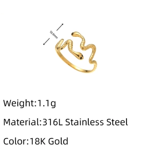 Detailed macro view of 316L stainless steel adjustable snake ring in 18K gold finish