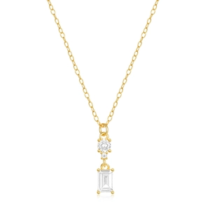 Minimalist S925 silver necklace with rectangular emerald-cut cubic zirconia in gold